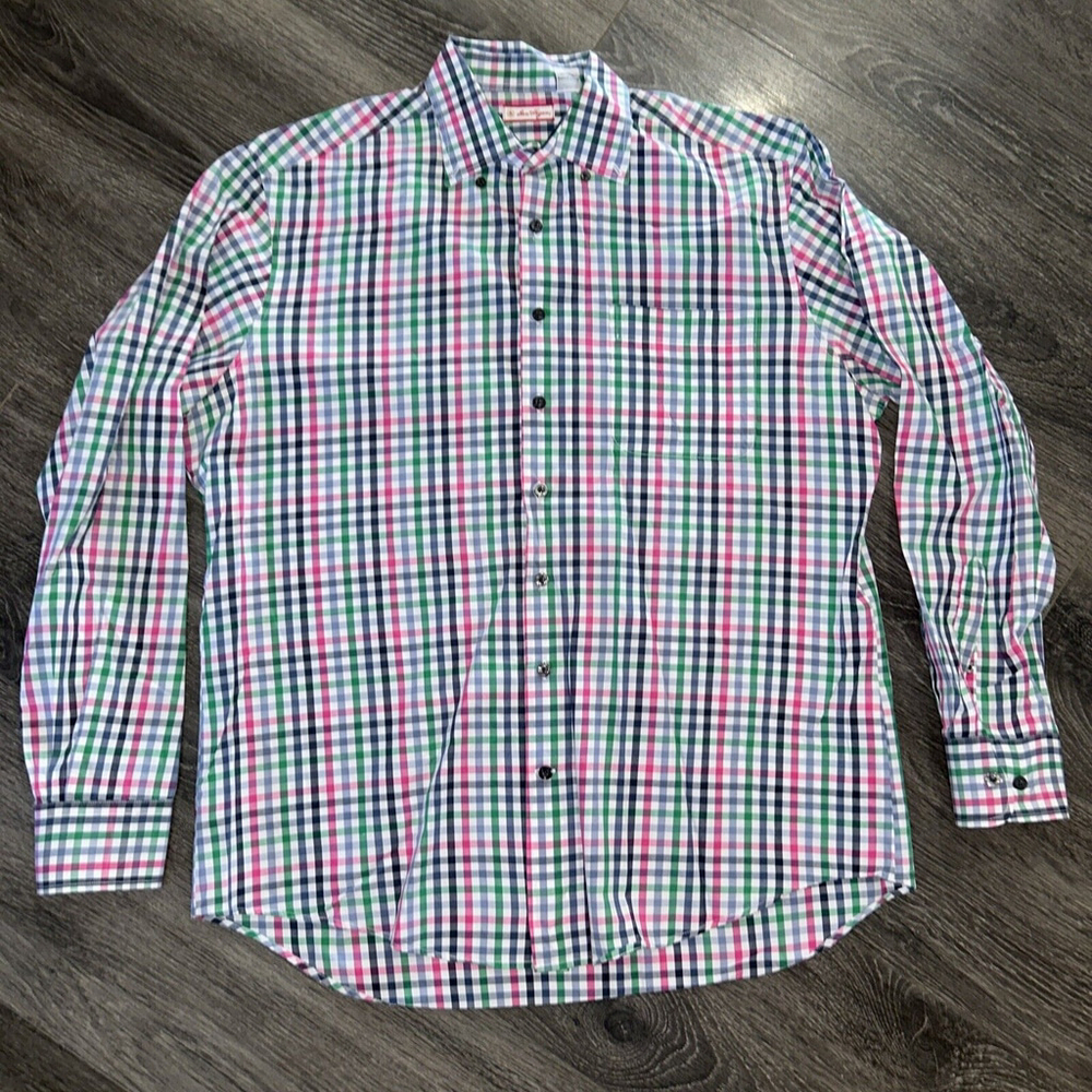 Ben Hogan Mens Button Down Sz Large L Long Sleeve Red Green Black Plaid